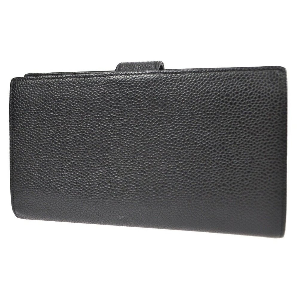 AUTHENTICITY GUARANTEED Chanel Long Bifold Wallet Purse Black Caviar Skin - Picture 2 of 9